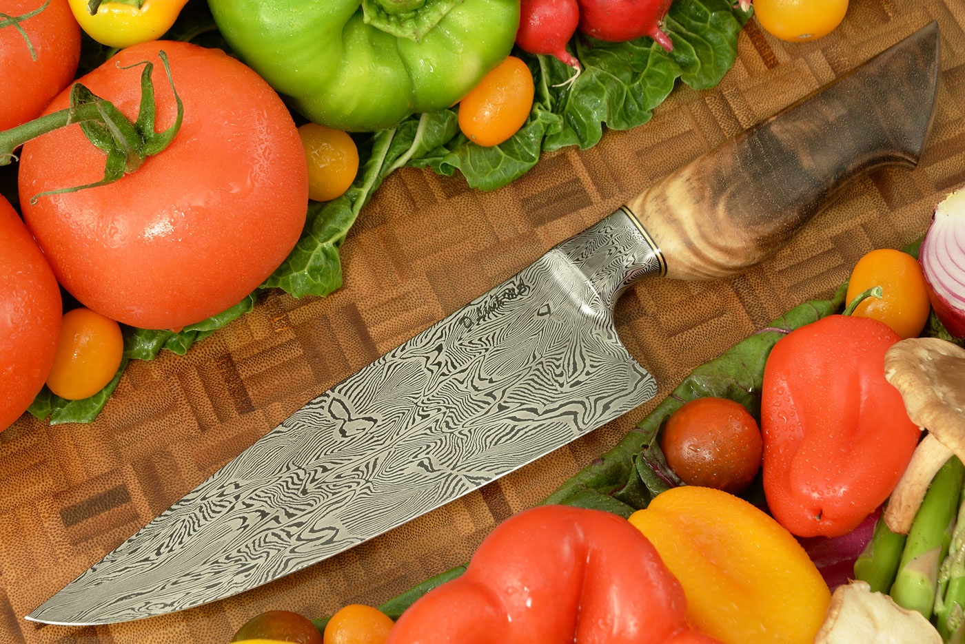 Damascus Chef's Knife (6.9 in.) with Walnut