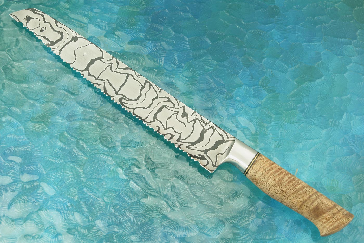 Integral Damascus Bread Knife (10-2/3 in.) with Curly Mango