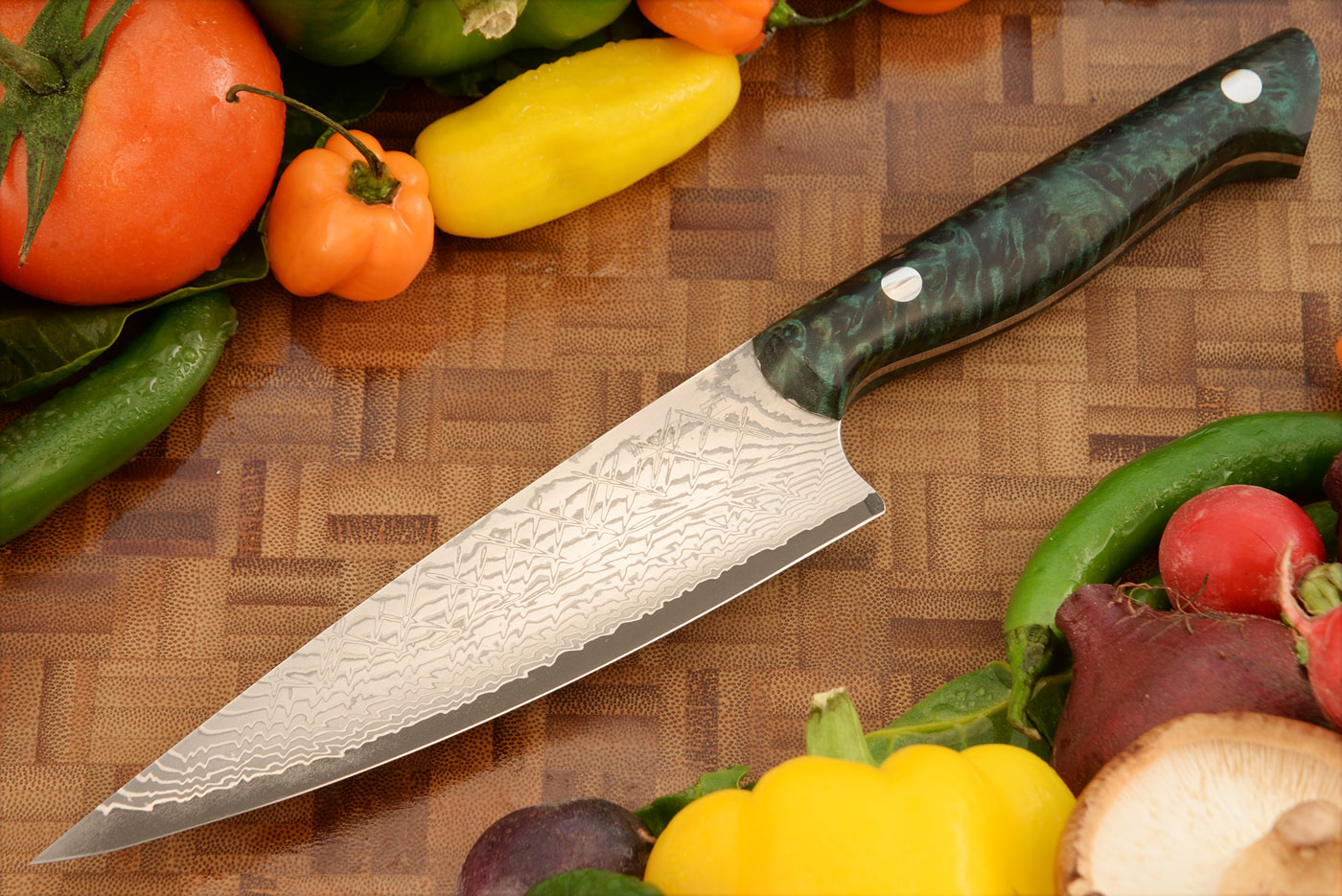 Damascus San Mai Chef's Knife (6 in.) with Masur Birch
