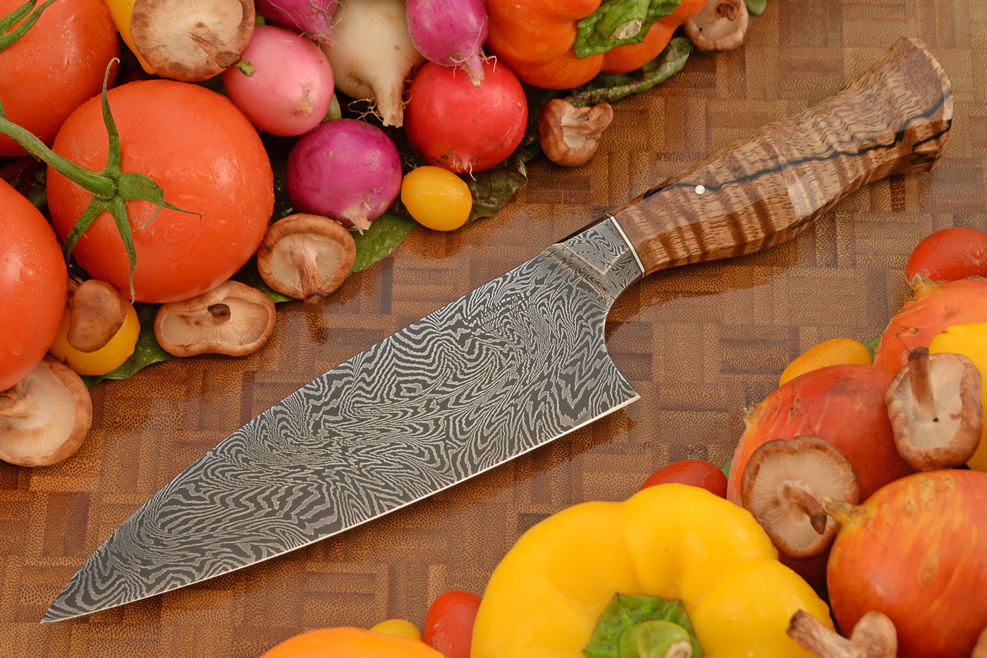 Integral Damascus Chef's Knife with Curly Spalted Mango