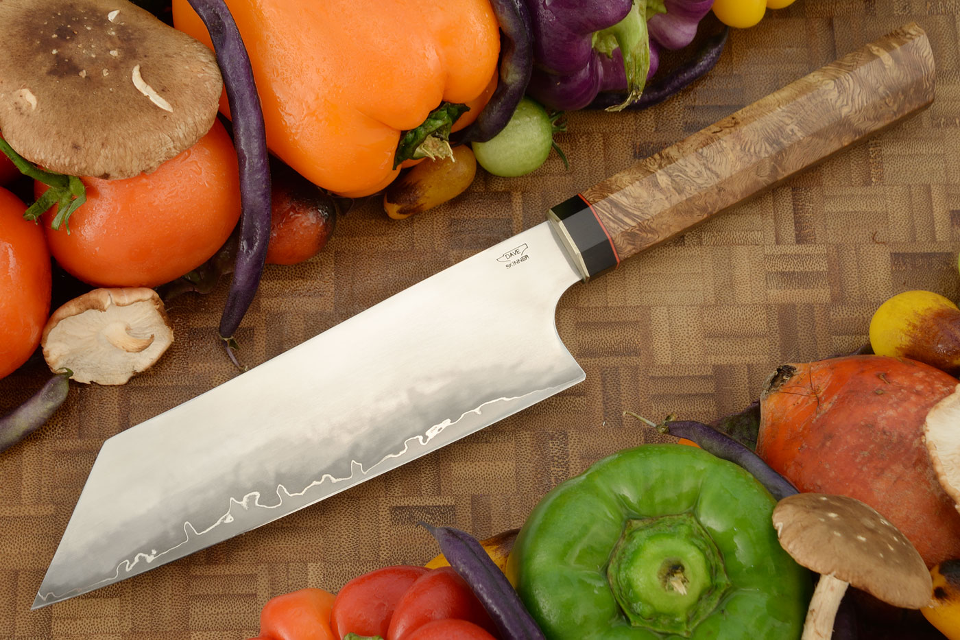 San Mai Chef's Knife (Bunka) with Oak Burl (6-3/4 in.) - Shiro2