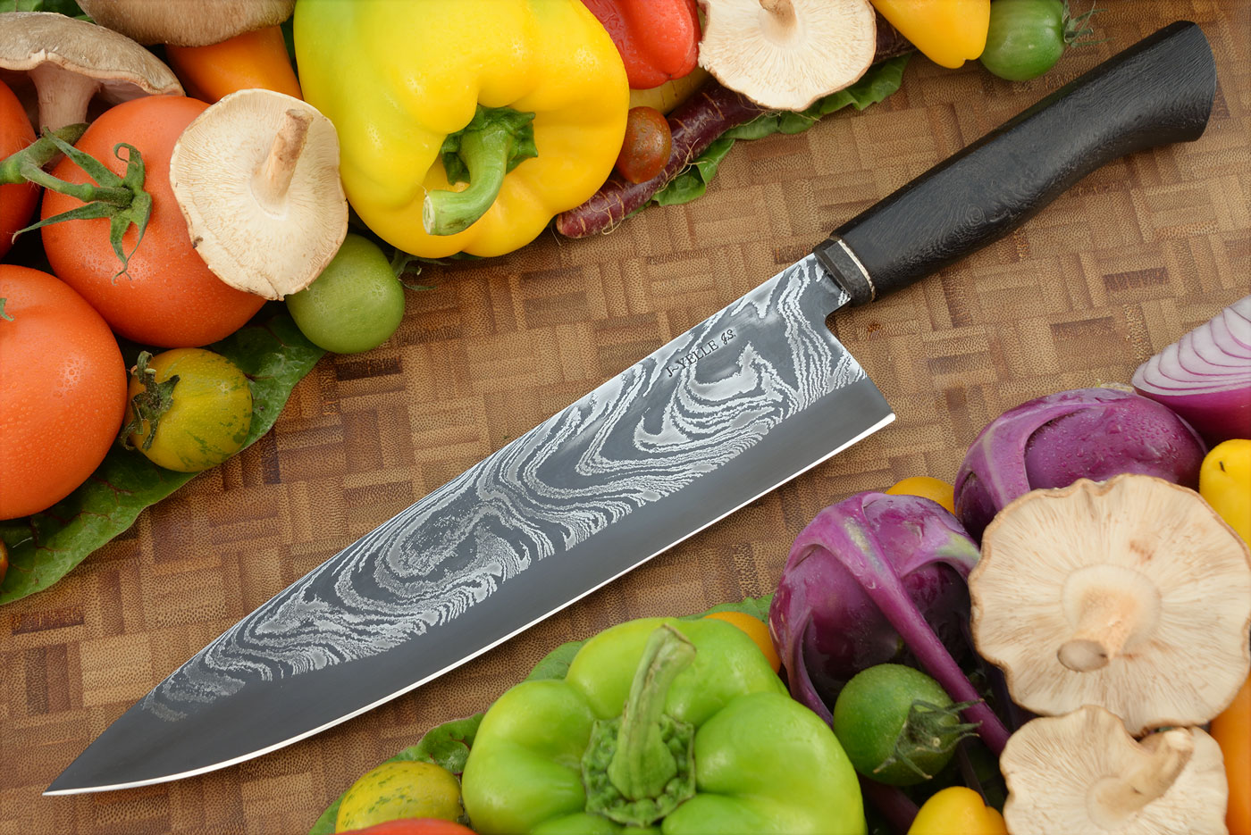 San Mai Damascus Chef's Knife (10 in.) with Torched Ironwood