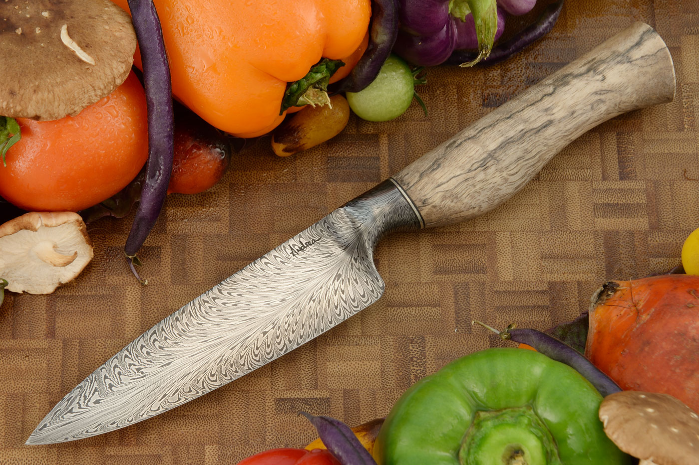 Chef's Utility Knife (5-1/4 in.) with Damascus and Spalted Mango