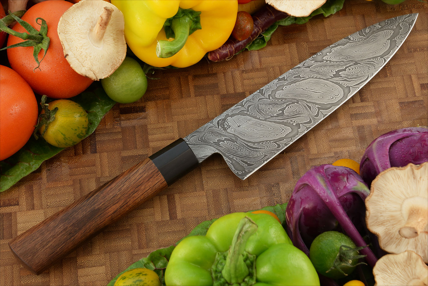 Tidal Damascus Chef's Knife (7-3/4 in.) with Buffalo Horn and Salvaged Oak