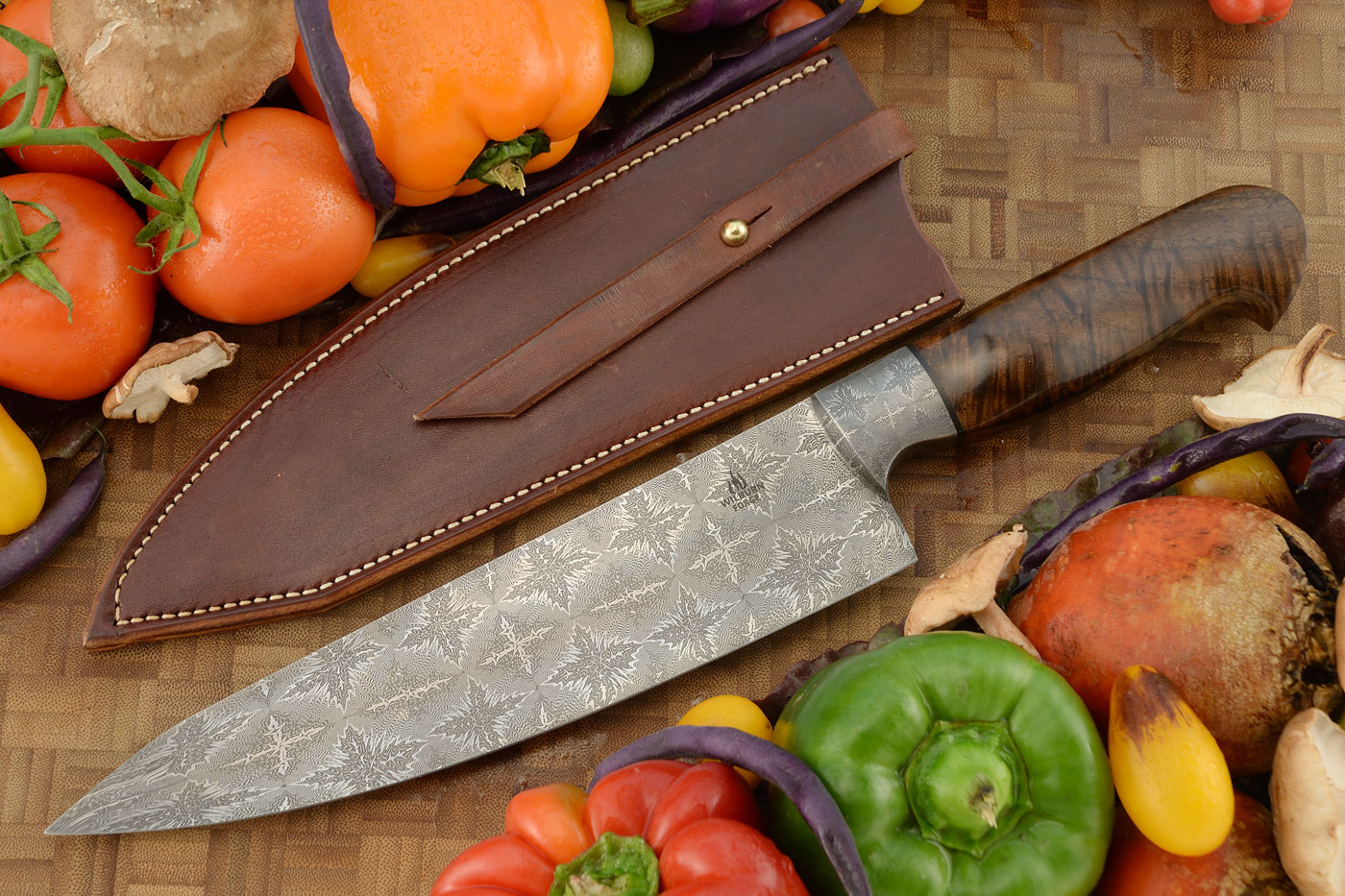 Mosaic Damascus Chef's Knife (9.2 in.) with Curly Koa
