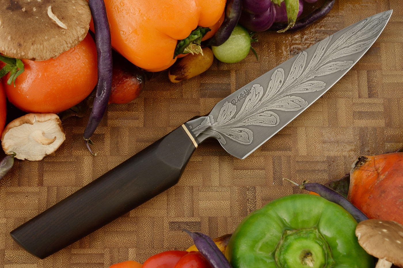Integral Phoenix Feather Damascus Chef's Knife (5-1/3 in.) with African Blackwood