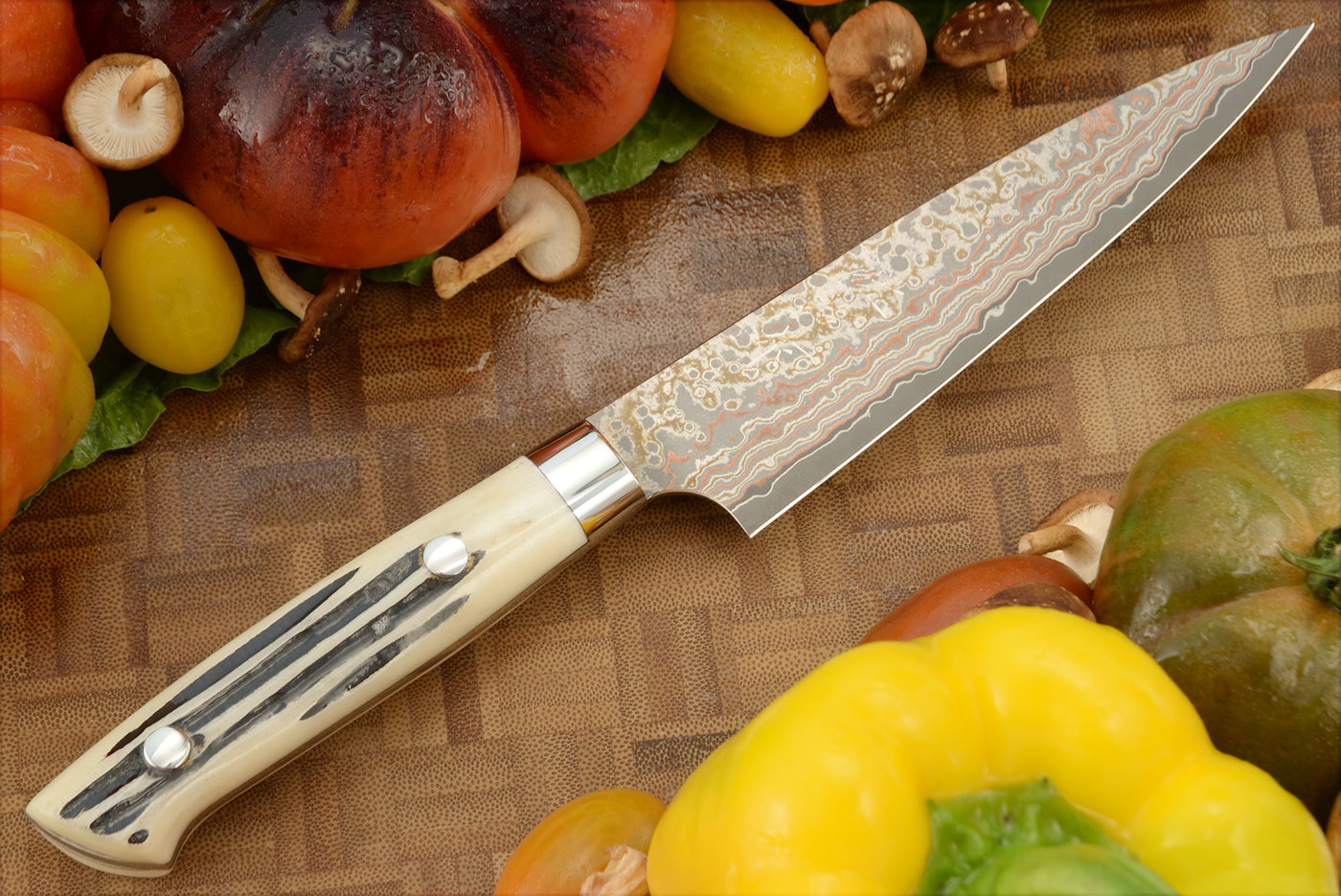 Yushoku Stainless Utility Knife (Petty) - 130mm (5-1/8in) - with Stag
