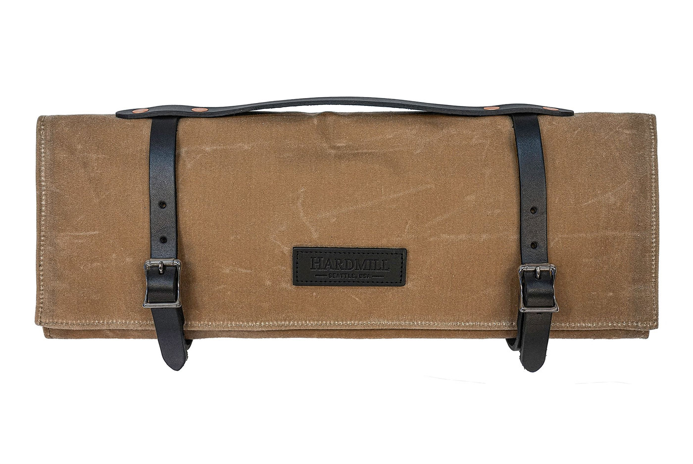 10 Pocket Waxed Canvas Knife Roll with Leather Trim - Field Tan (KR-WC-FT)
