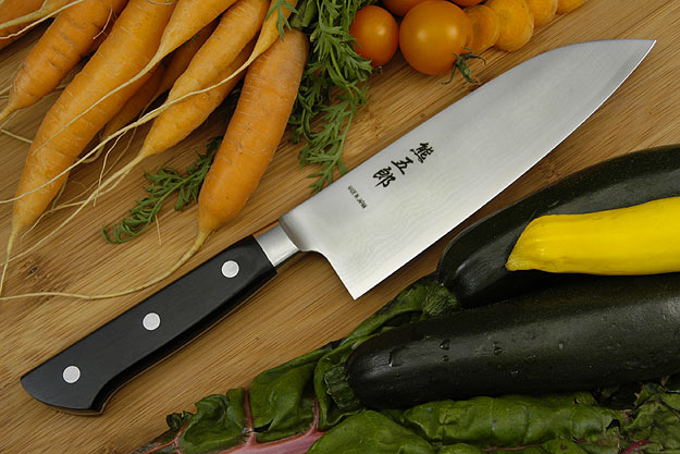 Kumagoro Suminagashi, San Mai Damascus Chef Knife - Santoku - 6 1/2 in. (160mm)
