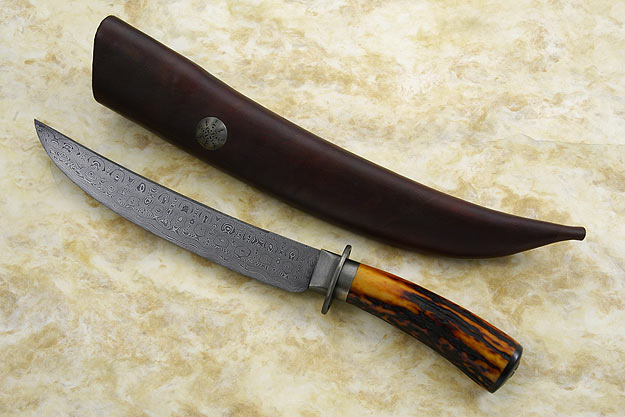 Amber Stag Damascus Bowie