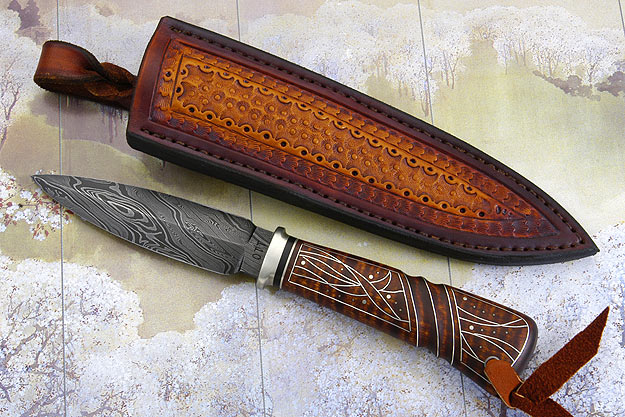 Wire Inlay Damascus Boot Knife