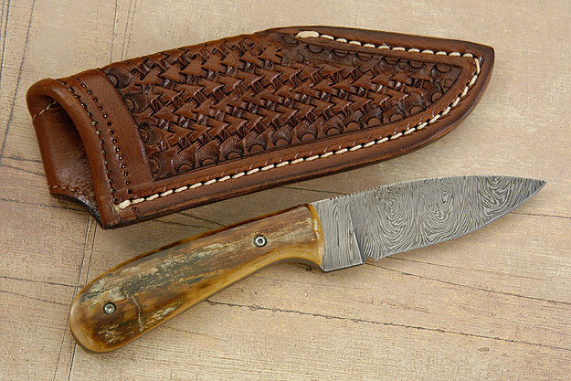 Damascus EDC Neck Knife with Mammoth Ivory