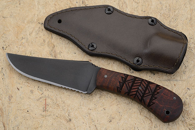 Belt Knife with Maple, Tribal Markings, Serrations