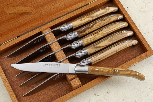 Laguiole Steak Knives, Set of 6 with Olive Wood