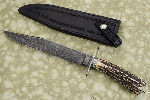 Spiderweb Damascus Bowie with Stag