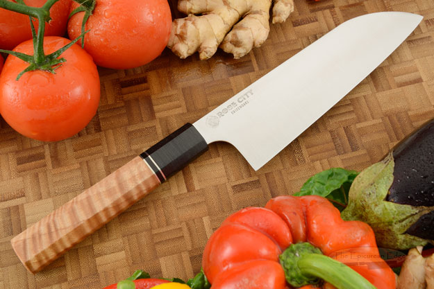 Chef's Knife (Santoku) -- 7-1/8 in.  -- with Curly Maple -- AEB-L Stainless Steel