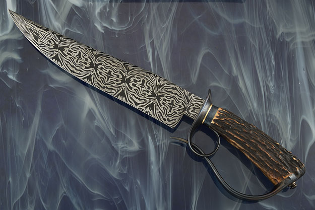 Damascus Pierced Ring Bowie with Stag