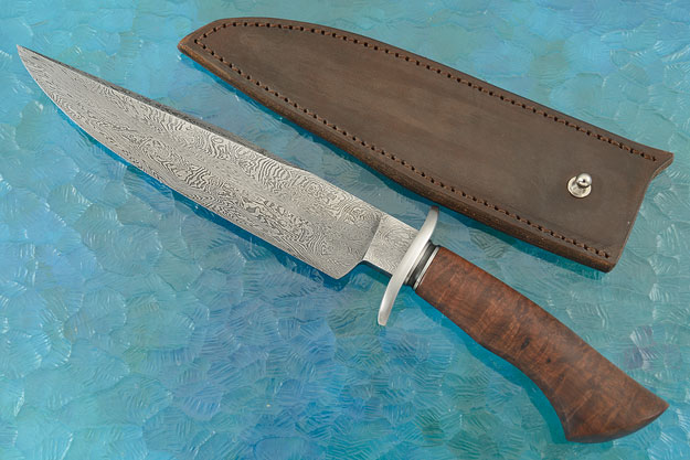 Damascus Clip Point Bowie with Walnut