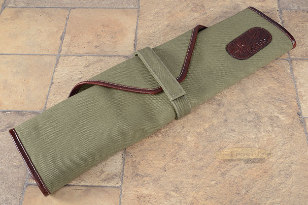 6 Slot Canvas Knife Roll - Green with Leather Trim (CW136)