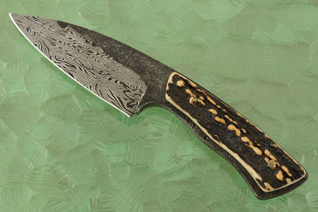 Damascus Brut de Forge Utility Knife with Stag